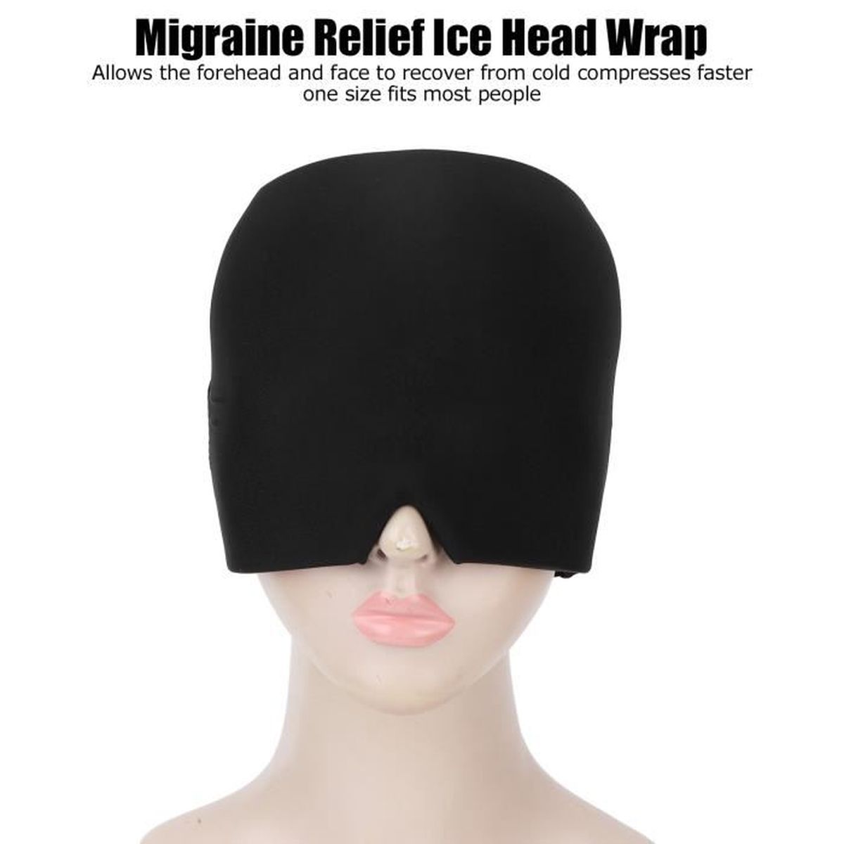 Ice Pack Headache Migraine Relief , Cold Therapy Elastic Bag Noir