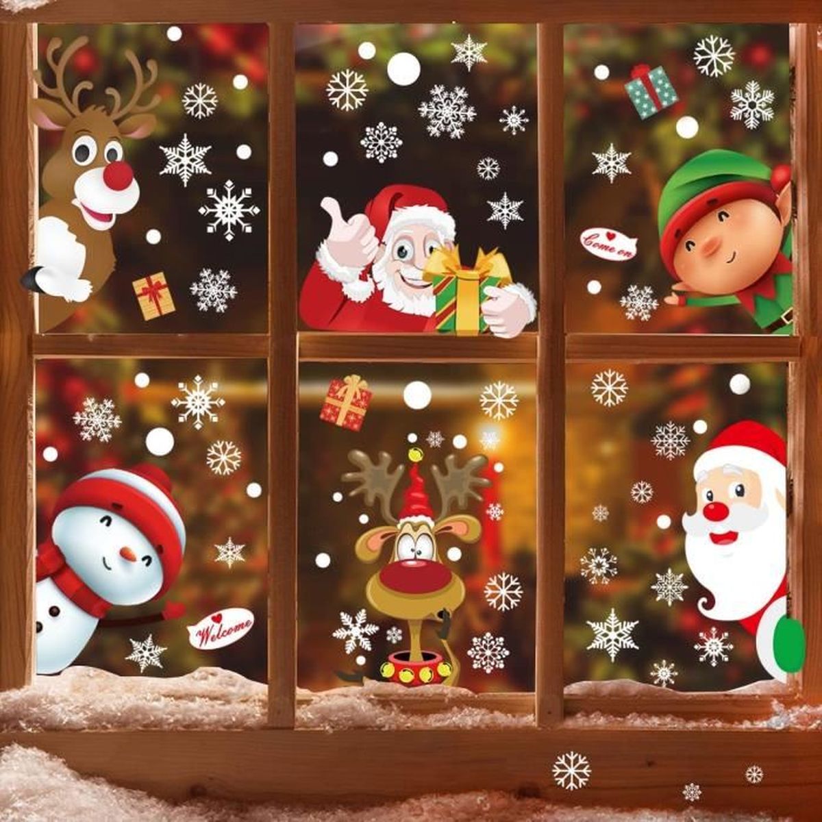 Noël Fenêtre Autocollant de flocon de neige Réutilisable Noël Décoration Paillettes en Vrac