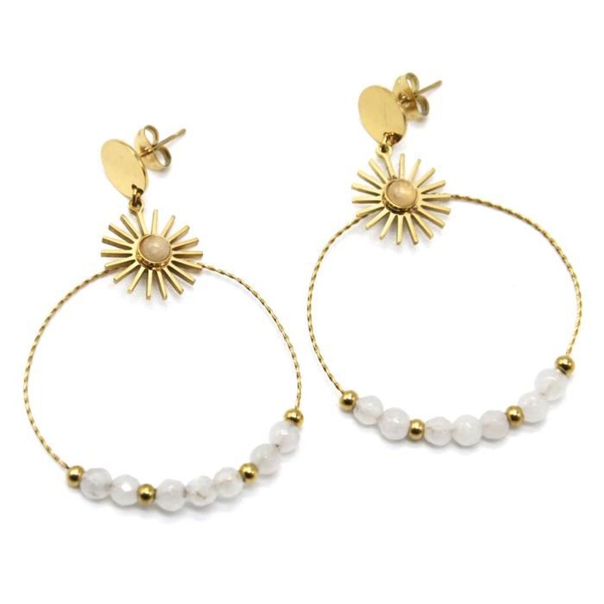 Bohomoon - Cordelia - Boucles D'oreilles Effet Torsadé En Acier Inoxydable Plaque Or Avec Perles