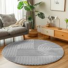 Carpetsale24 Tapis de Salon ou chambre en Gris 120 cm Rond style bohème scandinave avec effet haut-bas tapis décoratif