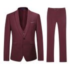 Allthemen Costume Homme Mariage 3 Pièces Slim Fit Smoking Veste Gilet et Pantalon Un Bouton Couleur Pure Formel Bordeaux