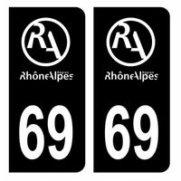 Autocollant Stickers plaque d'immatriculation voiture département 69 Rhône Logo Ancienne Région Rhône Alpes Noir