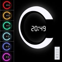 Horloge murale numérique LED avec télécommande, alimentée par USB Température 12/24 heures 3 luminosité 7 couleurs RVB