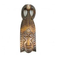 Masque Africain marron en bois peint et scuplté main style tribal 30cm Marron