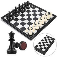 Échecs magnétiques pliables, échiquier de taille moyenne, pièces d'échecs pour adultes et enfants en noir et blanc