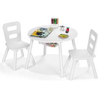 COSTWAY Ensemble Table avec 2 Chaises et Espace de Rangement pour Jouets 3-7 ans Blanc