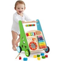 Chariot De Marche Bébé 6 En 1 COSTWAY | Avec Cuisine Jouet, Rangement | Trotteur Bois 12 Mois Et Plus