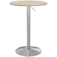 Table de bar ronde Ø 60 cm table bistro chic hauteur réglable 69-91 cm acier chromé aspect bois clair