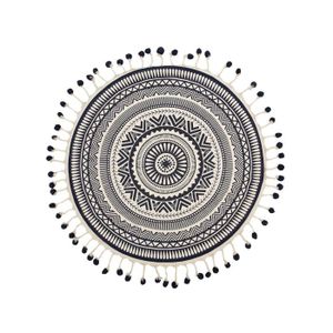 Tapis rond pashmina 120cm blanc noir 