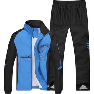 SURVÊTEMENT Survêtement de sport pour hommes - Grande taille - Veste et pantalon à fermeture éclair - Manches longues - Bleu