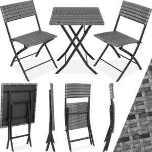 Ensemble table et chaise de jardin TECTAKE Salon de jardin TREVI Pliable Pour 2 personnes au design Moderne Résistant aux UV - Gris