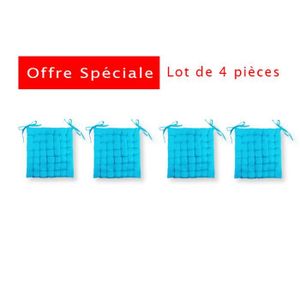 COUSSIN DE CHAISE  LOT 4 Galette de chaise 40x40cm FUTON Umberto Ravelli - 100%coton - Turquoise