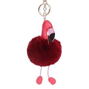 LIOOBO Porte-clés mignon flamant rose porte-clés boule de fourrure pom pom porte-clé pour sac pendentif clé de voiture de téléphone portable