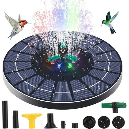 Fontaine Solaire LED 5,5W Avec Batterie - Pompe à Eau Colorée Pour Bassin Jardin, Bain Oiseaux, Décoration Extérieure