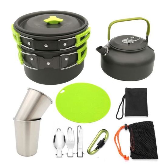 Set Ustensiles Camping 10 Pièces - Acier Inoxydable Alimentaire - Sac De Transport - Parfait Randonnée, Pique-nique, Barbecue