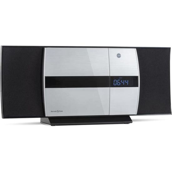 Chaîne Stéréo Verticale Bennett & Ross Ålesund - Microchaîne Hi-Fi CD MP3 Bluetooth NFC Argentée