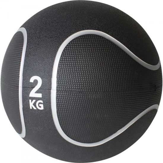 Médecine ball Gorilla Sports noir/gris 2kg diamètre 23cm en caoutchouc pour renforcement musculaire