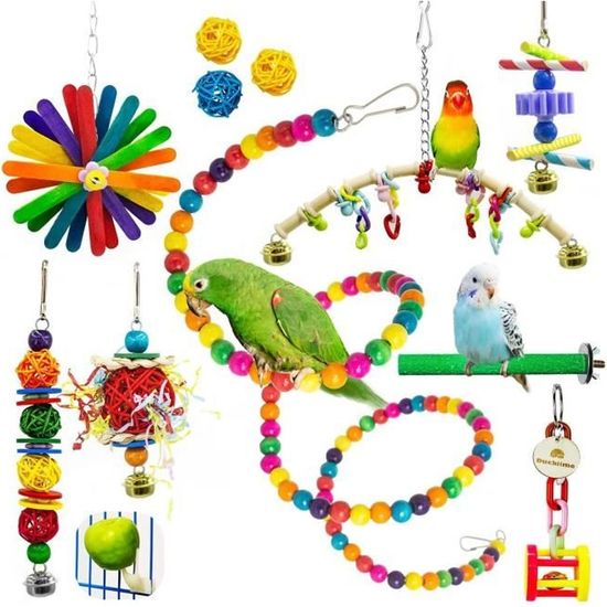 GOO Jouets à Mâcher Pour Perroquet Balançoire Nid D'oiseau Hamac Perchoir Cloche Cage à Oiseaux