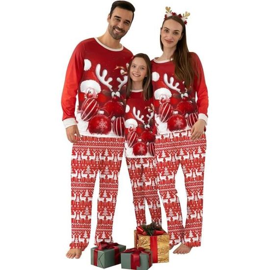 Pyjama Noel Tenue Identique Parent Enfant Vetement Famille Assorti Noel Ensemble Pantalon et Haut Top Manche Longue Col Rond papa papa Cdiscount Pret a Porter