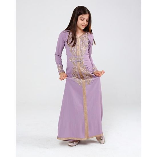Caftan enfant fille PARME Blanc takchita djellaba abaya 4 ans au 14 ans violet Cdiscount Pret a Porter