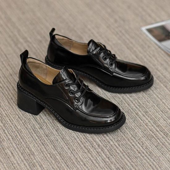 Mocassin Femme Cuir Synthétique - Talon Mi-haut - Chaussures à Enfiler Confortables Pour Bureau Et Quotidien