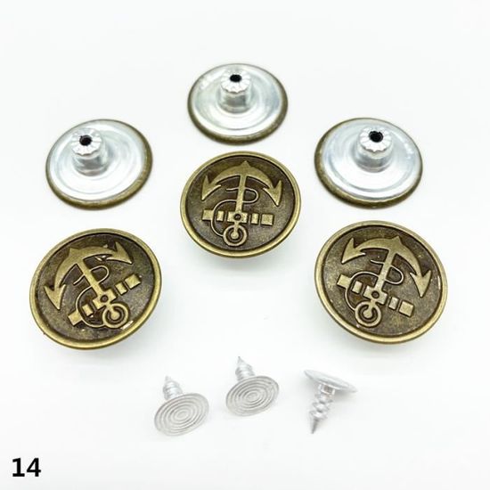 Lot De 6 Sets Boutons Pression Jeans Bronze 17mm - Métal, Fabrication France, Neuf