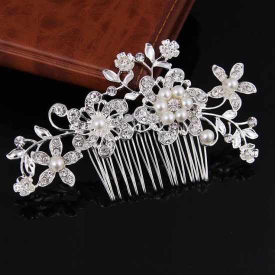 Peigne à cheveux en perles d'eau douce et feuilles de cristal Sophia