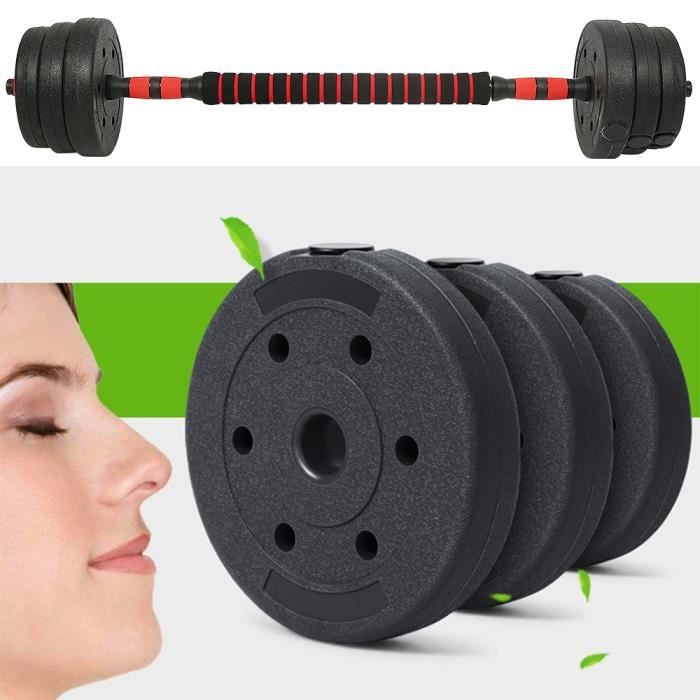 Ensemble D'haltères Musculation Réglable en Fonte de 20 kg avec Barre D'extension pour Entraînement Musculaire et Haltérophilie