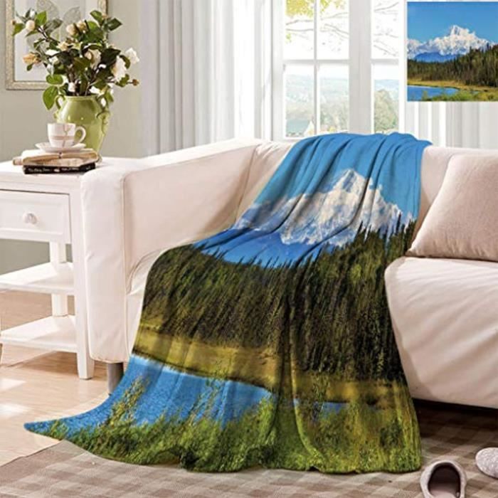 Matelas Bebe ZAUZ0 Alaska Fleece Blankets, Snow Covered McKinley Mountain in Spring Season with Forest Super Soft Microfiber Blanket