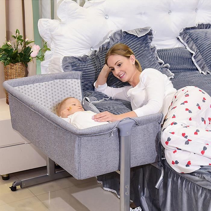 Lit bébé cododo - Lit d'appoint 2 en 1 - Ultra confort matelas (gris) 96*57*77cm