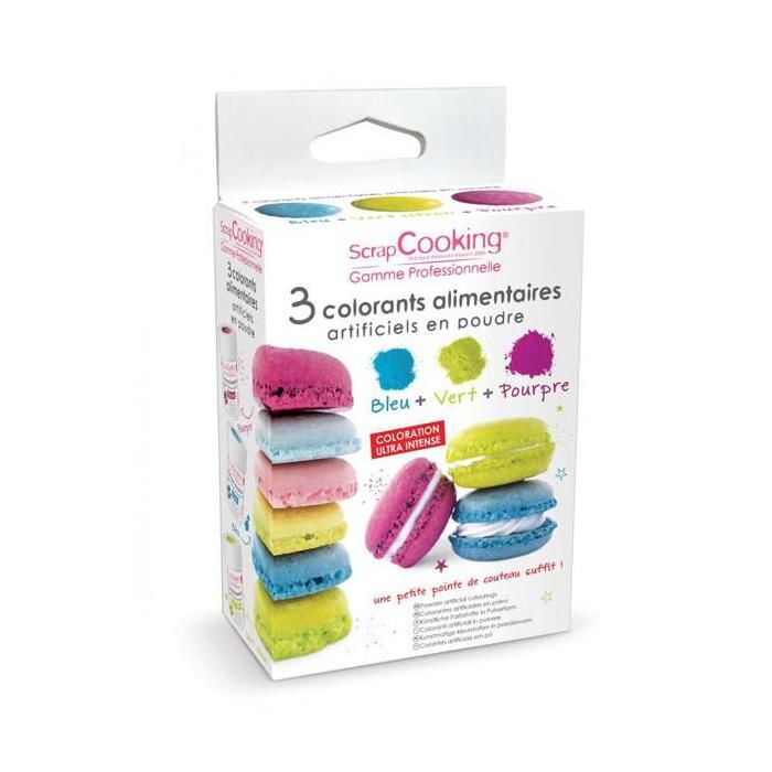 3 colorants alimentaires - bleu, vert, pourpre