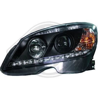 1672585 , Paire de Feux Phares Daylight LED noir pour MERCEDES Classe C W204 de 2007 a 2011