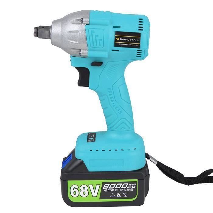 68V Clé à Choc Sans Fil 1 X Li-Ion Battery 8000mAh Visseuse Pneumatique électrique Bleu