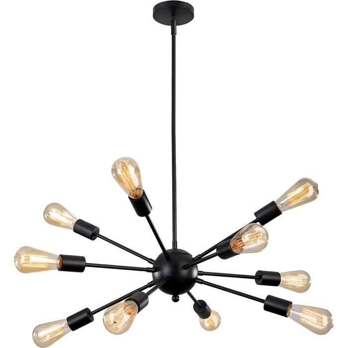Glighone Sputnik Lustre Pendentif Éclairage 10 Lumières Plafonnier Noir Lustre À Hauteur Réglable Mid Century Lampe Moderne po,473