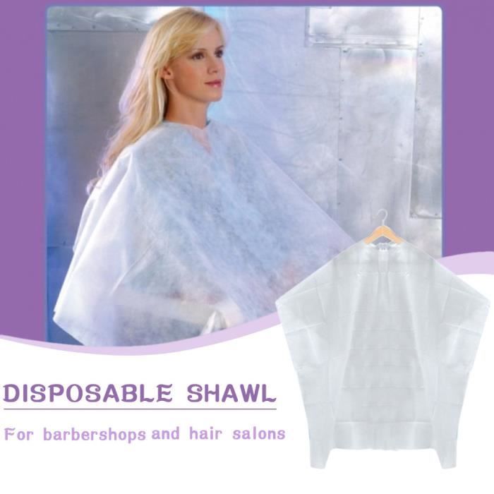 50 pièces tablier Non tissé jetable imperméable à l'eau lavage Cape de cheveux tissu de coiffure coupe de cheveux - White
