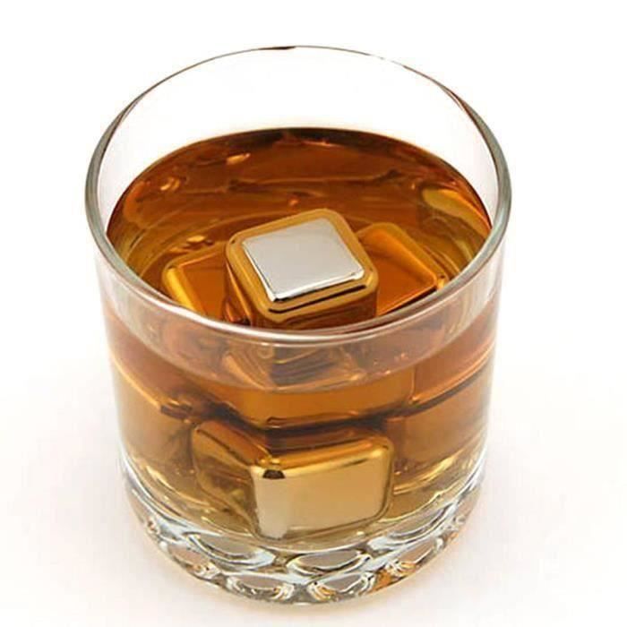 Pierre à Whisky Glaçons Réutilisables en Acier Inoxydable Glaçons Whisky Pierre Ice de Whisky Forme Cube Refroidisseur de Vin