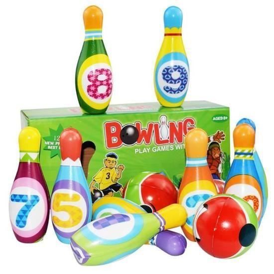 CONSOLE EDUCATIVE Bowling Ensemble de jeu balle en mousse jouets cadeaux éducatifs 10 premiers Pins et 2 Ball Intérieur sco12340