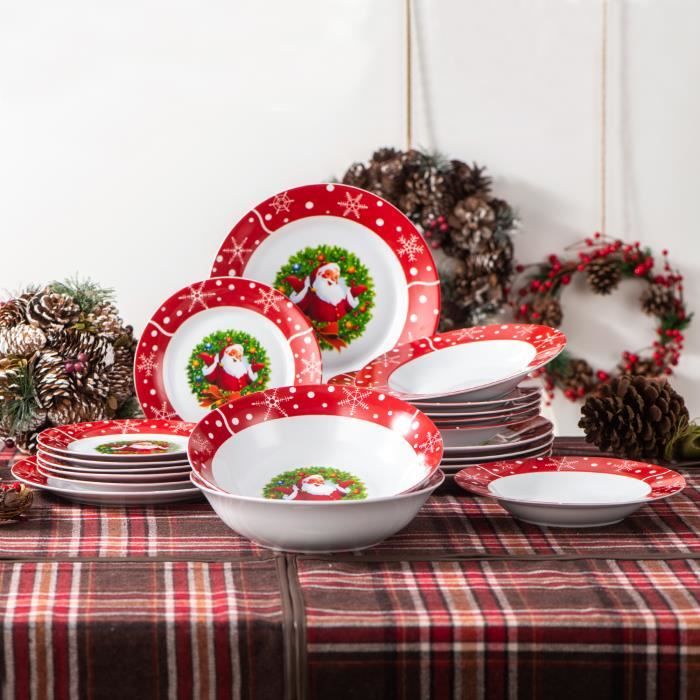 VEWEET, Série SANTACLAUS, Service Complet Vaiselle en Porcelaine, 20 Pièces, Inclus Assietes Plates, Assiettes Creuses, Assiettes à