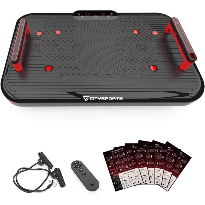 CITYSPORTS Plaque Vibrante Fitness CS-600 Plateforme Vibrante Bluetooth, 50 Vitesses Réglables + 2 Poignées Intégrées, 3 Modes Vibra