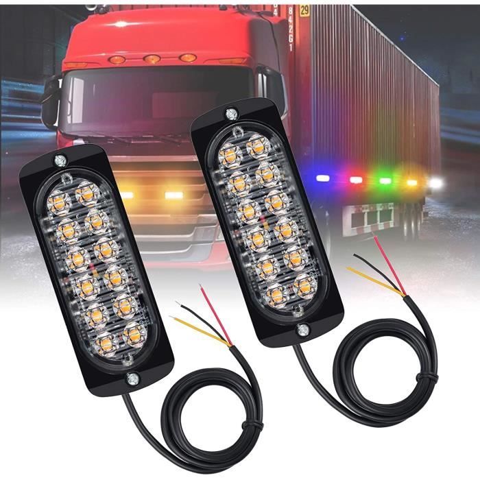 2 x Feux Stroboscopique 12 LED Lampe Flash Stroboscope LED Voiture 12V Feux Pénétrations Avant Voyant