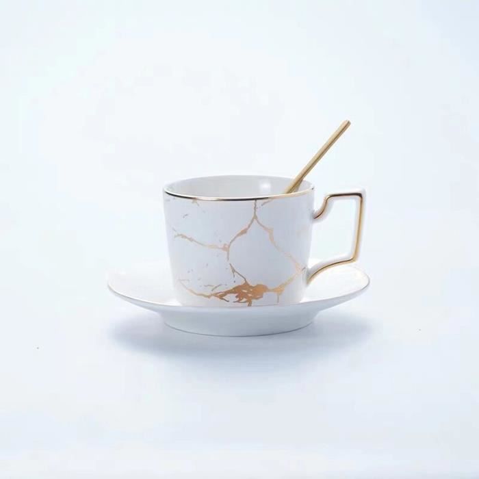 Service à café avec soucoupes,Marbre Phnom Penh En Céramique Tasse À Café avec Soucoupe et Cuillère Nordique - Type WHITE