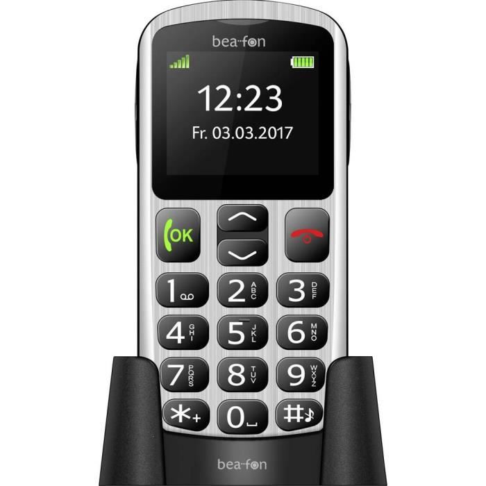 Téléphone portable pour séniors beafon SL250 argent-noir