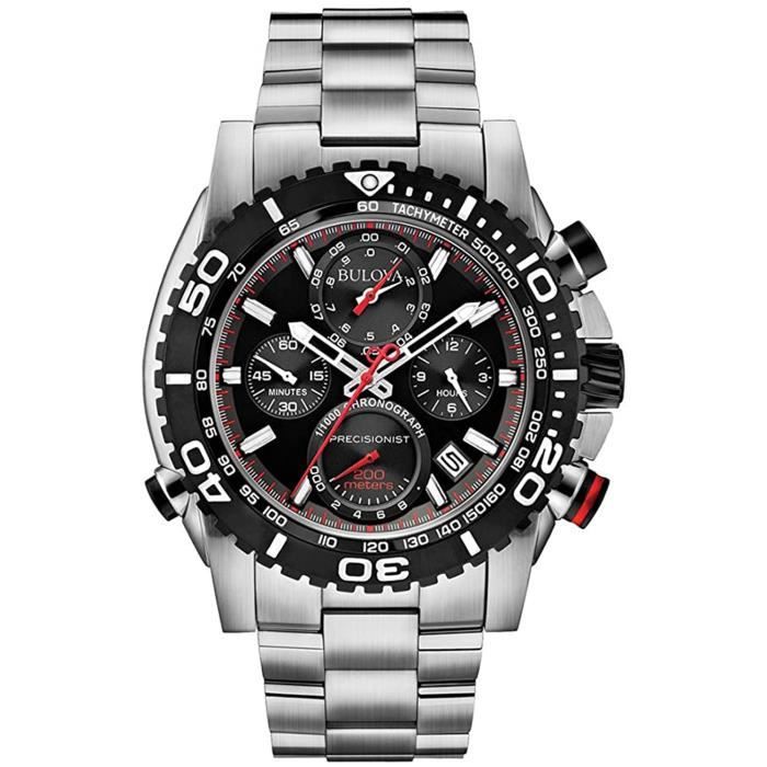 Montre Bulova 98B212 Précisionniste pour homme bracelet acier fond noir Chronographe, jour et date