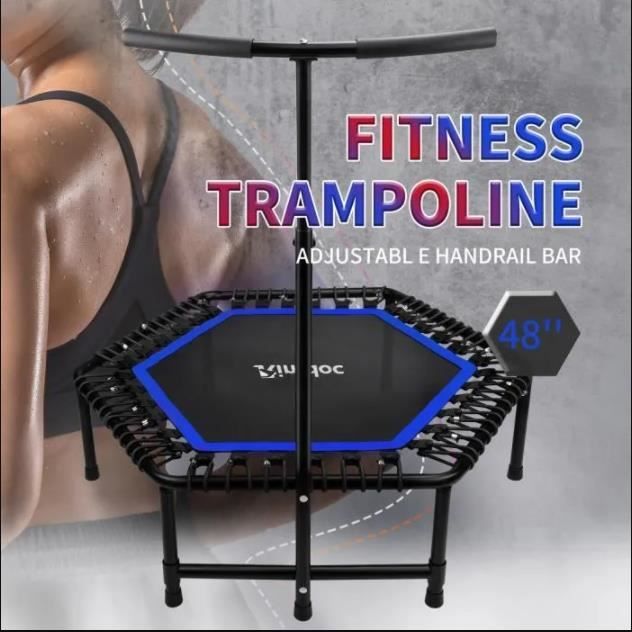 Trampoline Fitness Ø120cm Réglable T-Bar 122-138 cm Sans Bruit Antidérapante pour Adulte Enfant