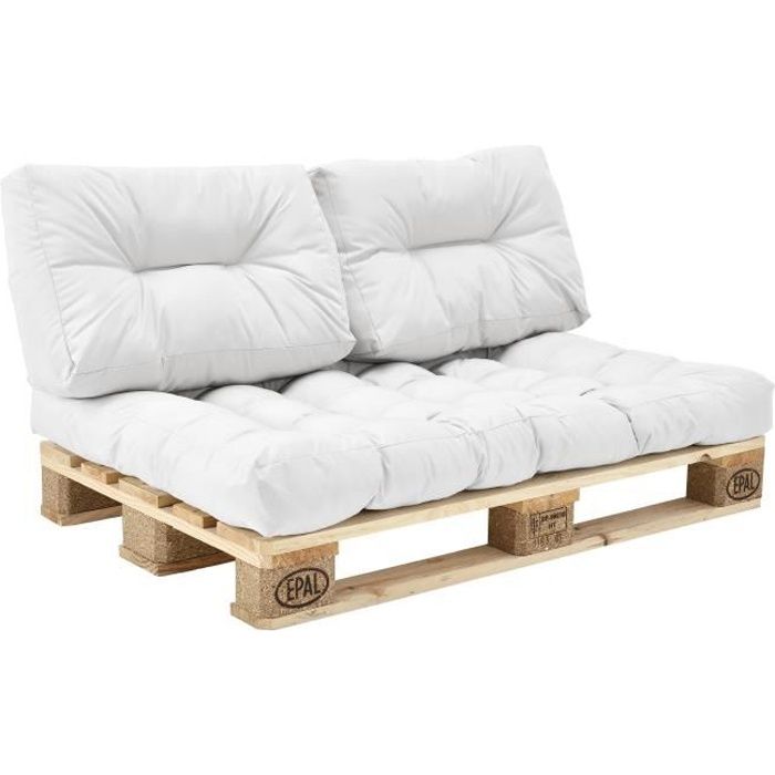 Coussins pour palettes - kit de 3 - coussin de siège + Coussins de dossier blanc Canapé de palettes In-Outdoor