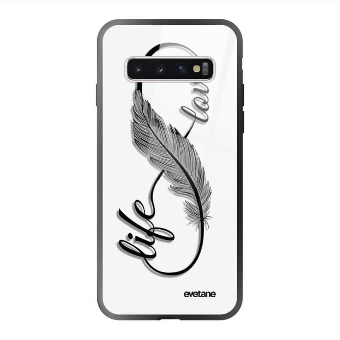 Coque en verre trempé Samsung Galaxy S10 noir Love Life Ecriture Tendance et Design Evetane