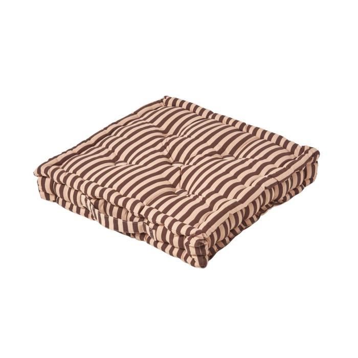 Coussin de sol Chocolat - Fines Rayures Beige - 50 x 50 cm