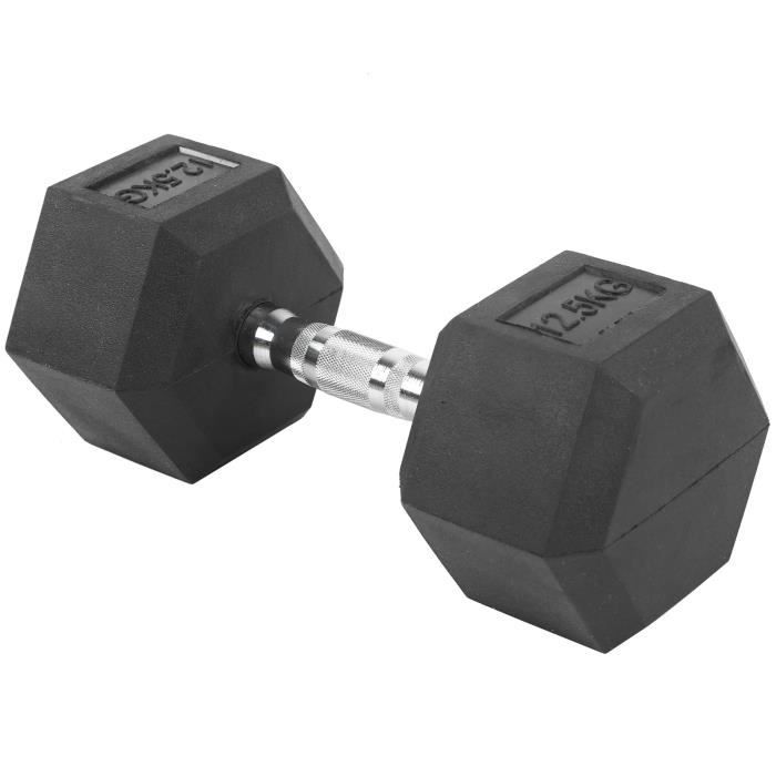 Haltère hexagonale en caoutchouc gymnase à domicile entraînement équipement de 12,5 kg (1 pièce) - QIN