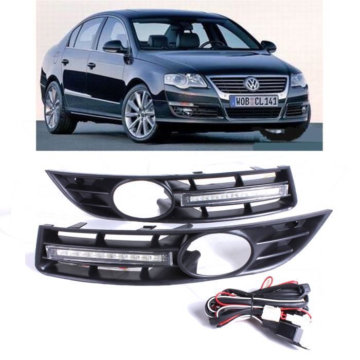 NEUFU Paire Grille Feux de jour à diodes électroluminescentes avec cadre anti-brouillard pour 2006-2010 VW / Volkswagen Passat B6