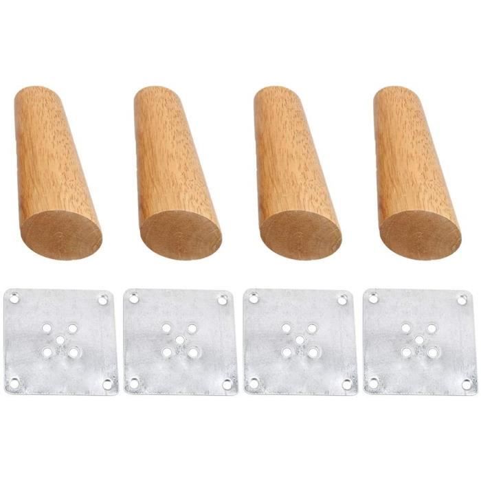 Lot de 4 pieds de meubles en bois massif incliné 20cm, Pieds de rechange avec plaque de montage et vis pour canapé, TV, lit, table